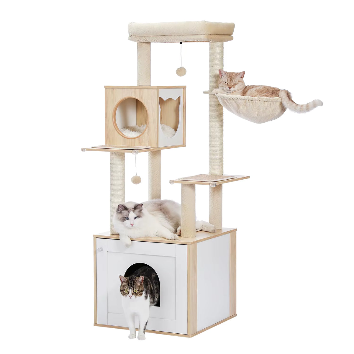 Arbre à chat bois 2-en-1 avec litière | Duo