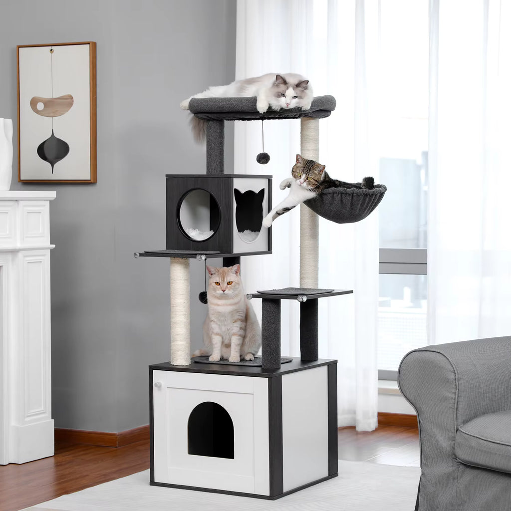 Arbre à chat bois 2-en-1 avec litière | Duo